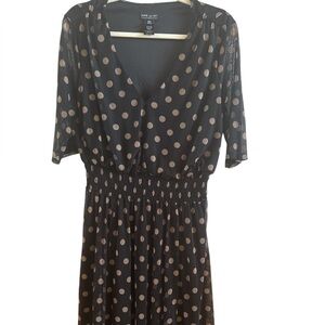 Kate And Lily Woman’s Black Cream Polka Dot Short Sleeve Dress Bandeau Waistband